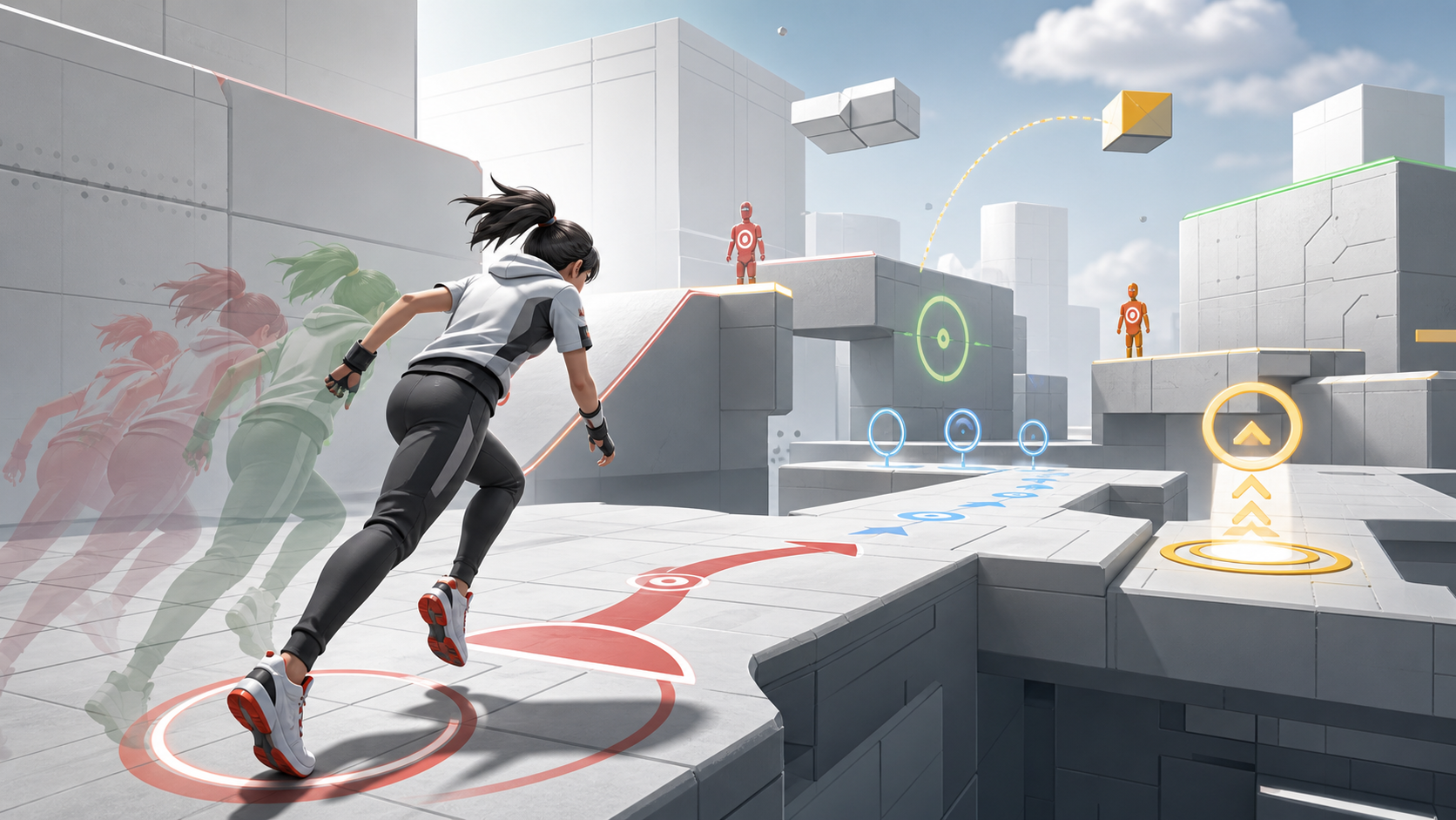 A focused player training movement, aim, timing, and reaction skills for online action games
