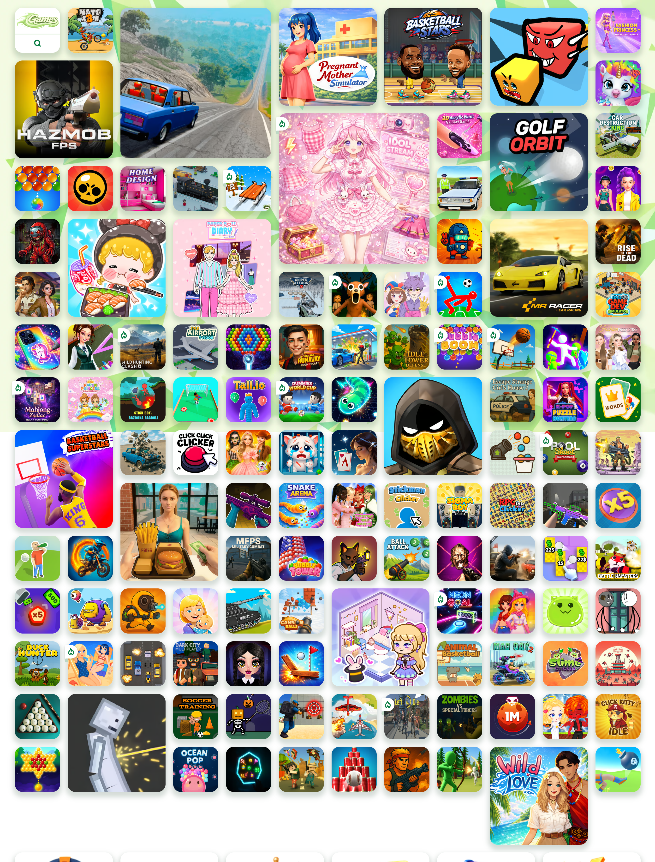 The Playflaming homepage showing rows of free online games