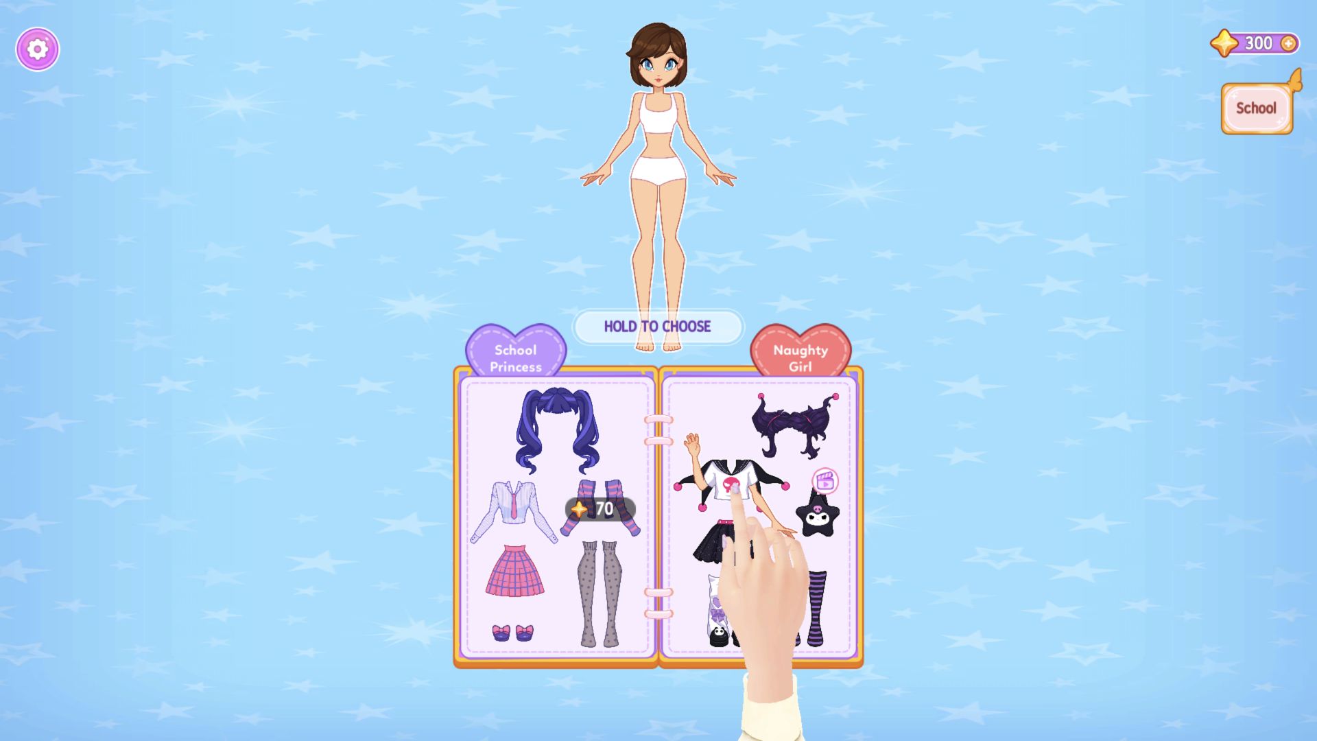 Anna above an open wardrobe diary labelled School Princess and Naughty Girly