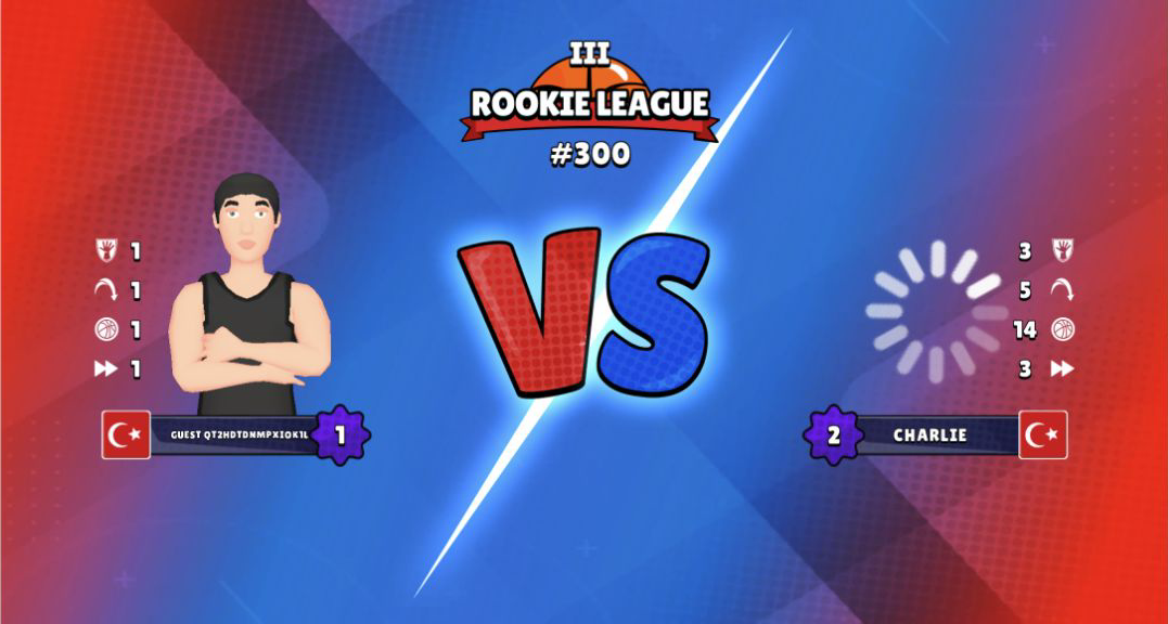 Rookie League versus screen pairing a level-one all-stat player against level-two Charlie