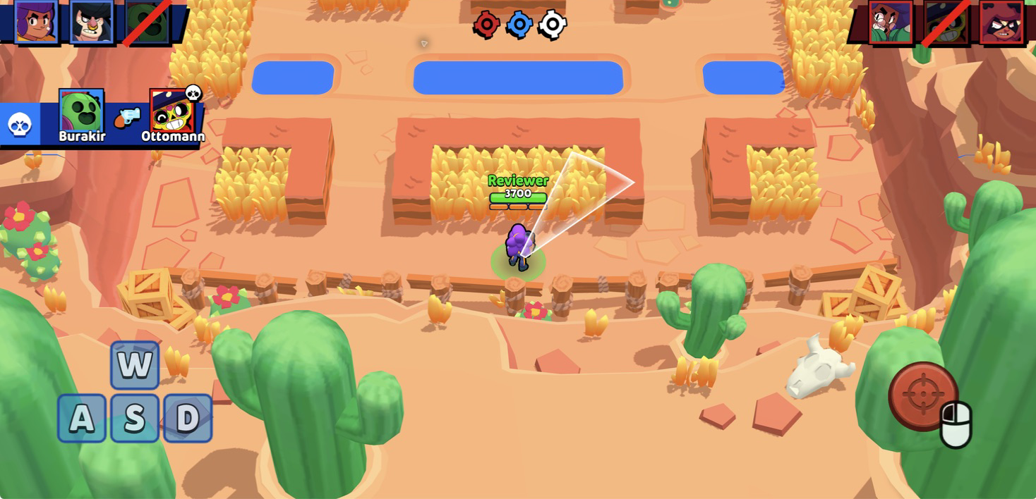 Shelly standing beside central grass with a white aiming cone pointed through the lane