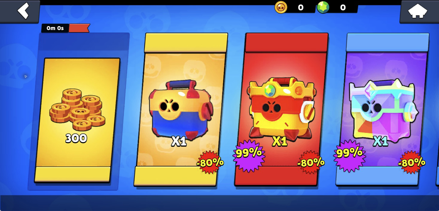 Store page showing a 300-coin card and three box offers with discount badges