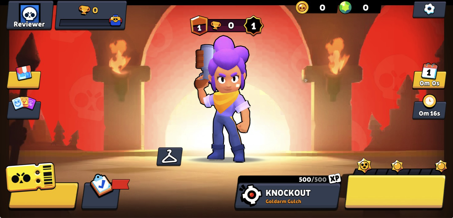 Brawl Simulator 3D character hub with Shelly, Knockout mode, currencies, and progression panels