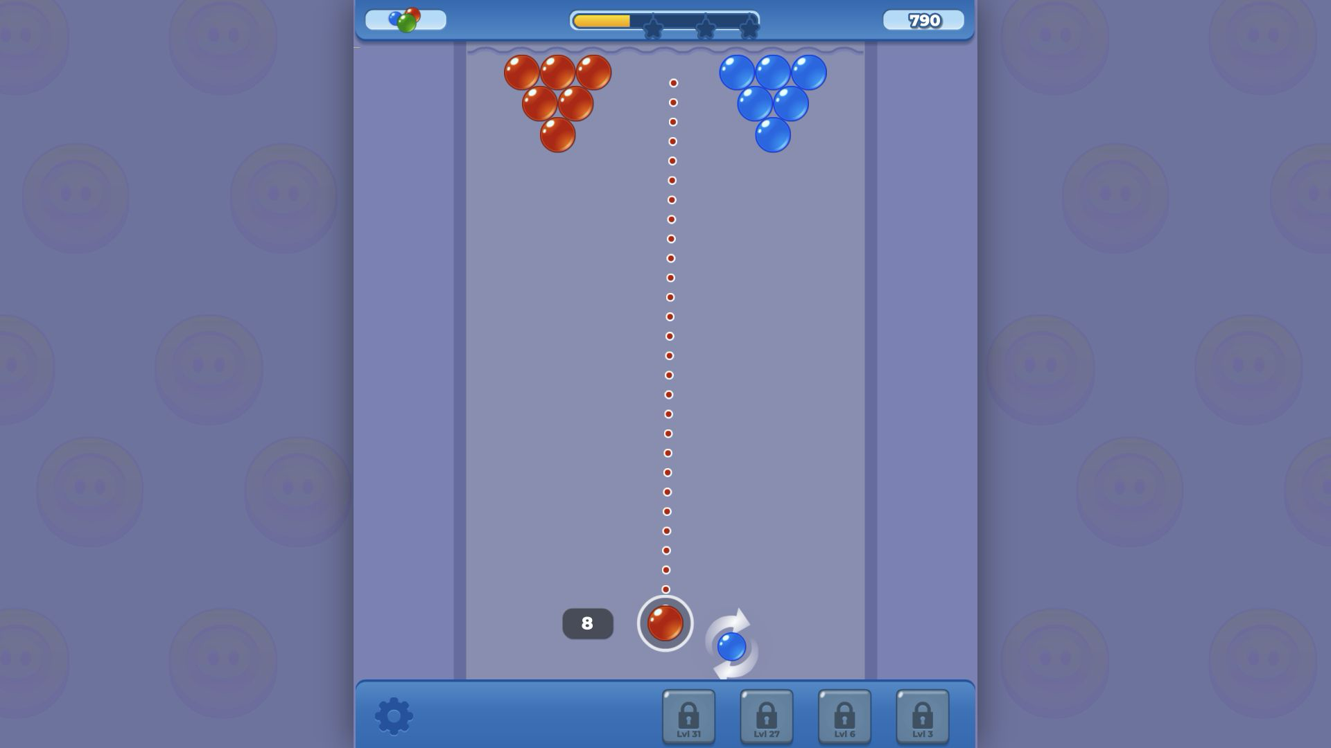 Level 1 split into separated red and blue clusters during a Combo times four chain