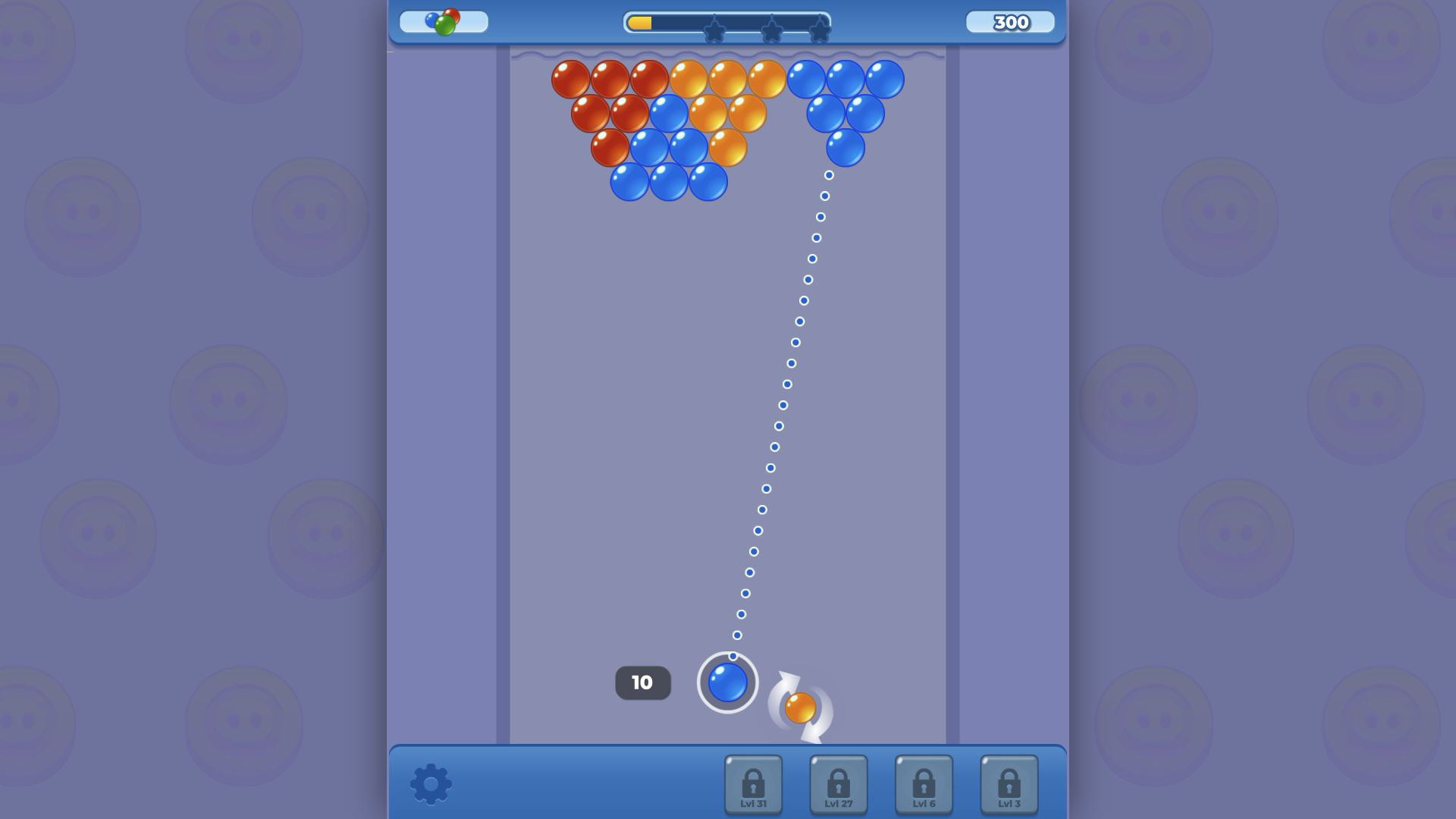 A reduced Level 1 board after an early color clear with the shot counter still visible