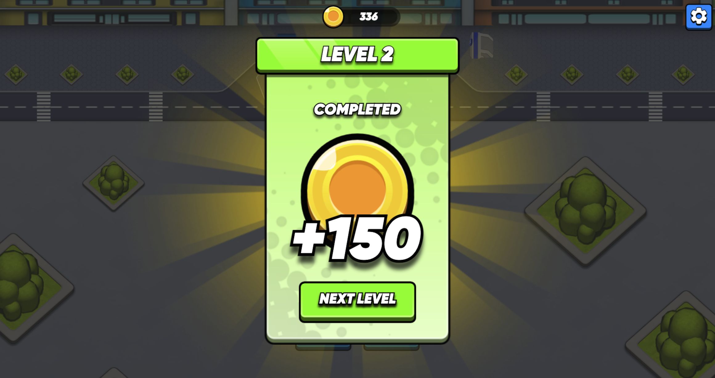 Bus Parking Out Level 2 completed screen awarding 150