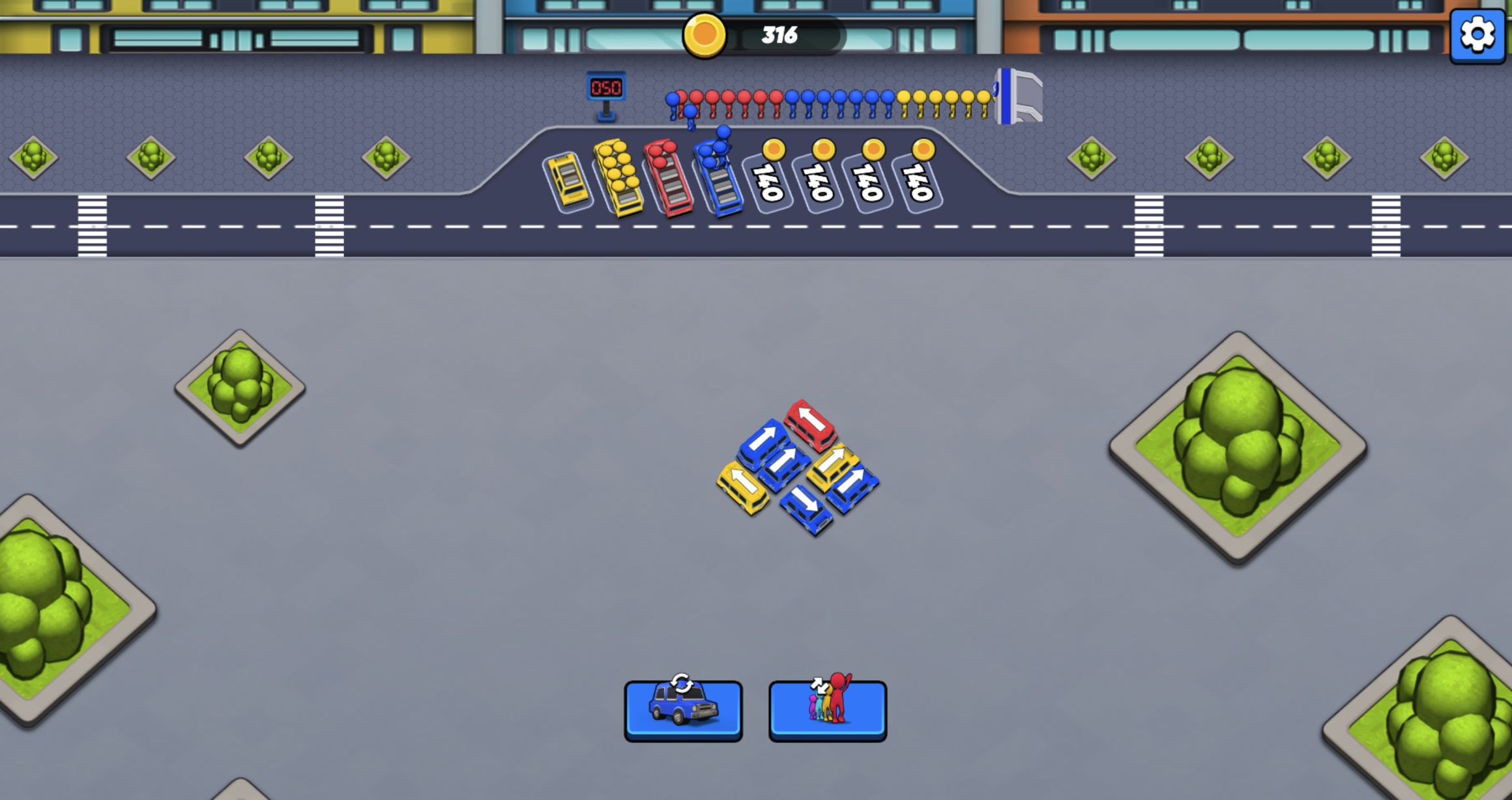 Bus Parking Out Level 2 with a denser parking arrangement and four visible waiting bays