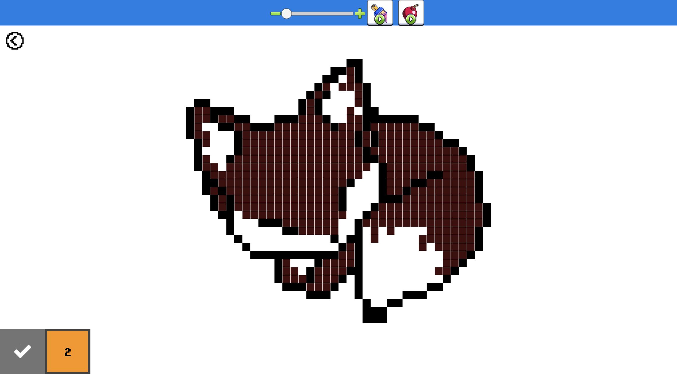 Color Pixels fox after all black outline cells were filled with orange cells still highlighted