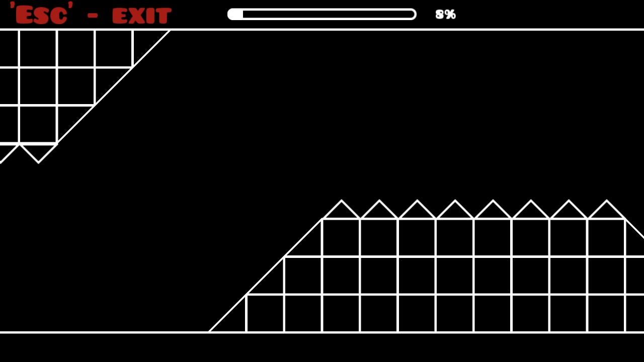 Geometry Arrow obstacle field with the progress bar at eight percent