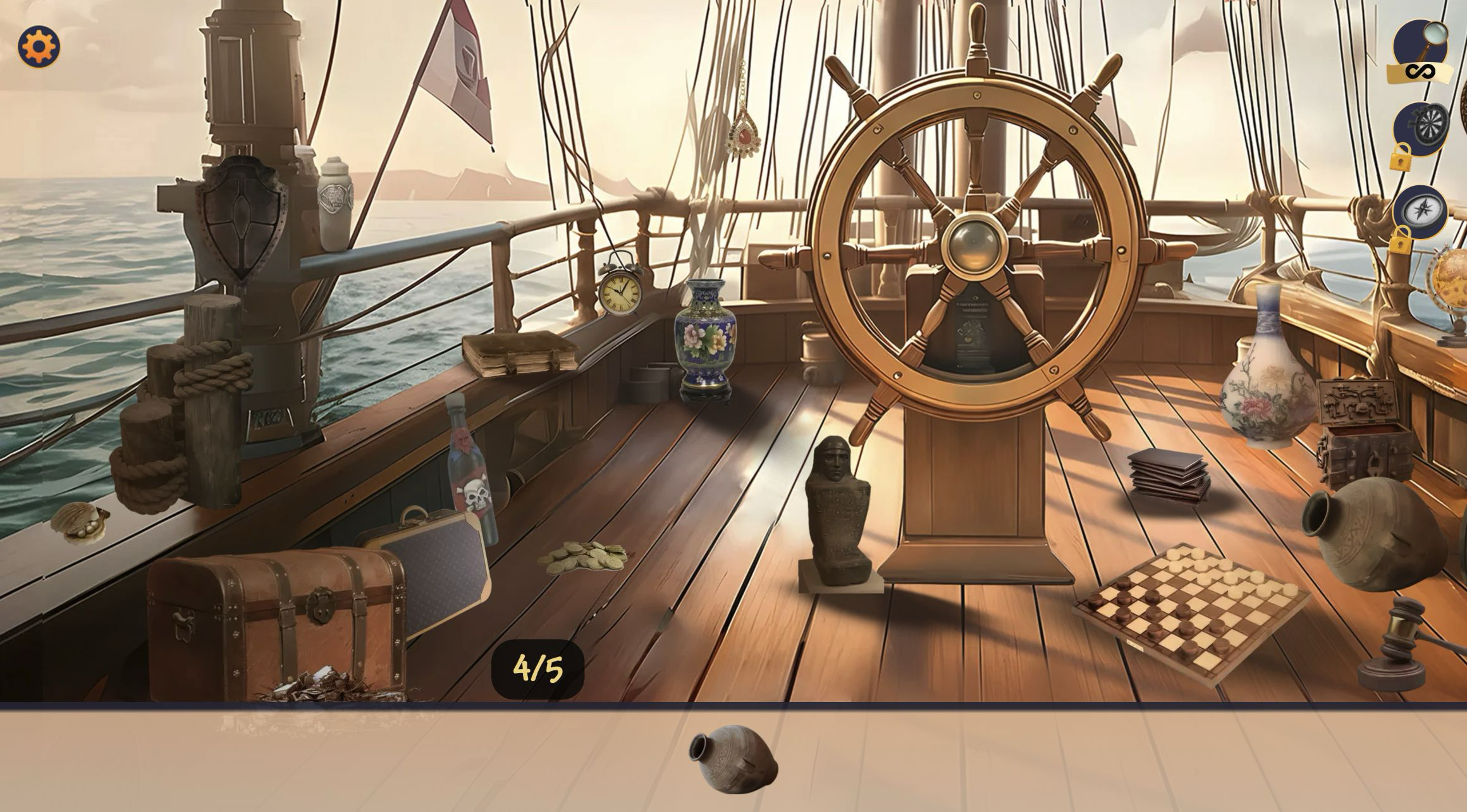Ship deck at 4/5 with a single pottery jar picture left in the target tray