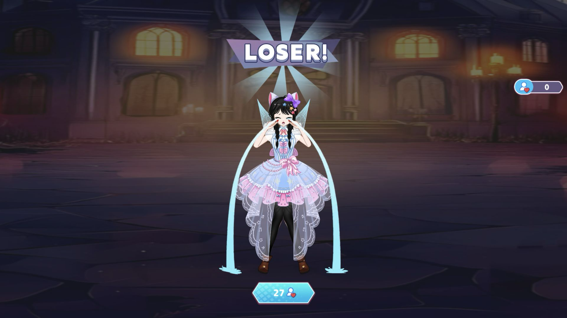 Livestream result displaying LOSER and a total of 27 audience reactions