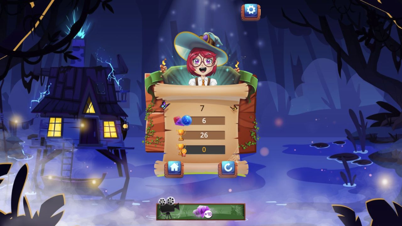 Magic Potion School For Witch result panel showing values 7, 6, 26, and 0