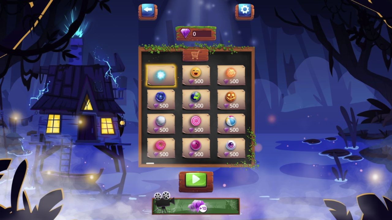 Magic Potion School orb selection shop with the default blue orb and eleven 500-gem alternatives