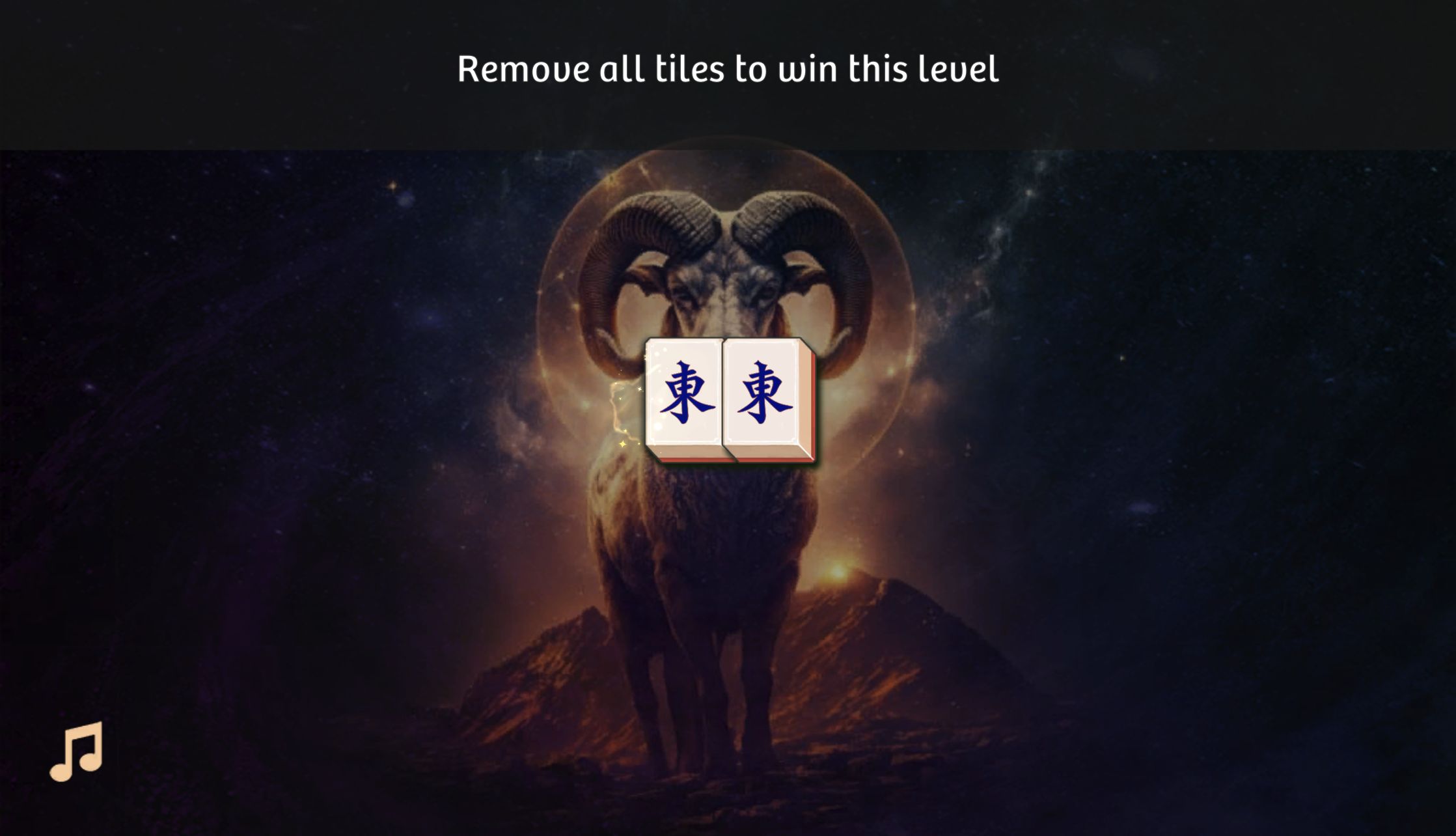 Mahjong Solitaire Zodiac tutorial reduced to the final two East wind tiles
