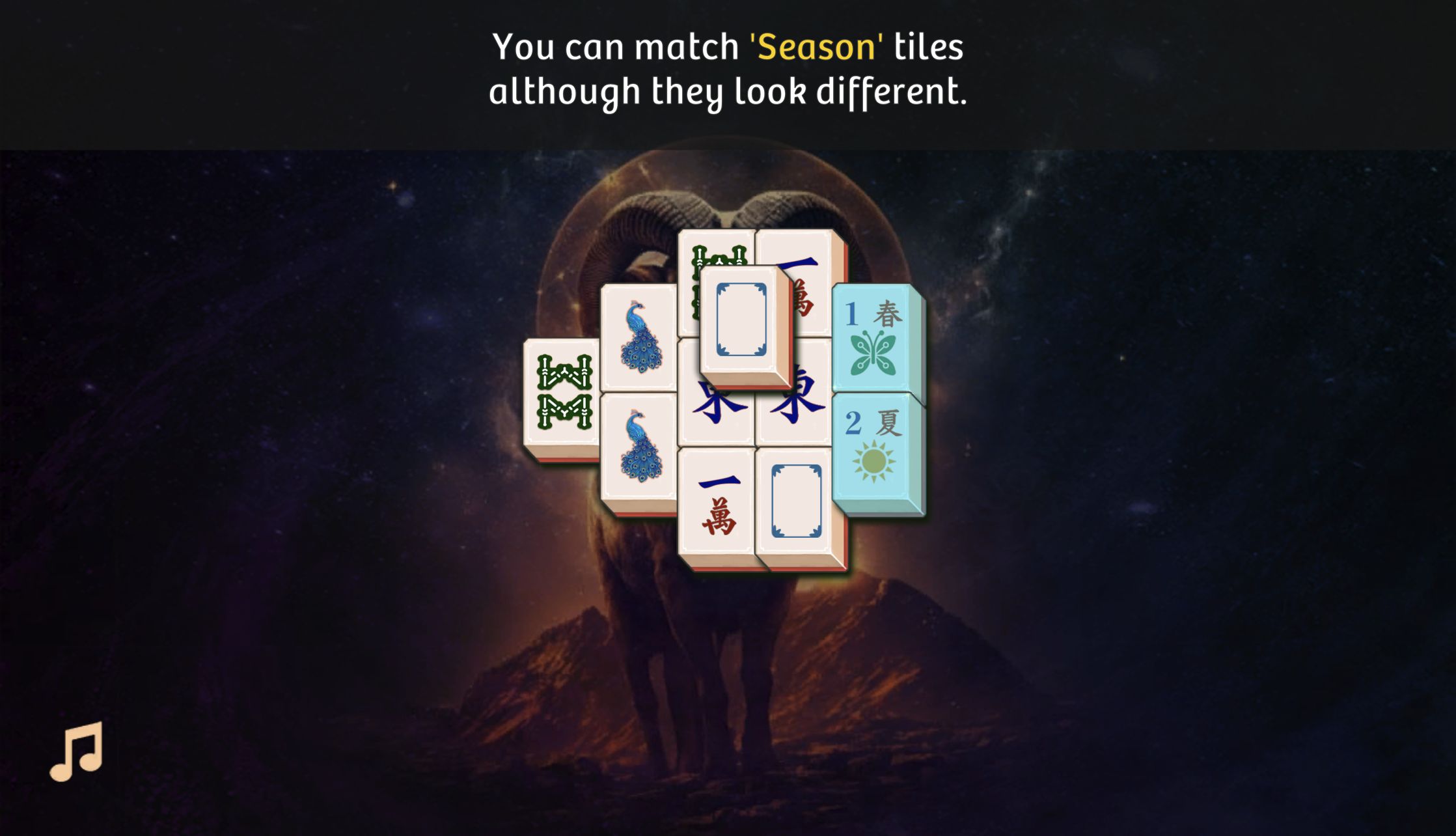 Mahjong Solitaire Zodiac board explaining that differently illustrated Season tiles can match