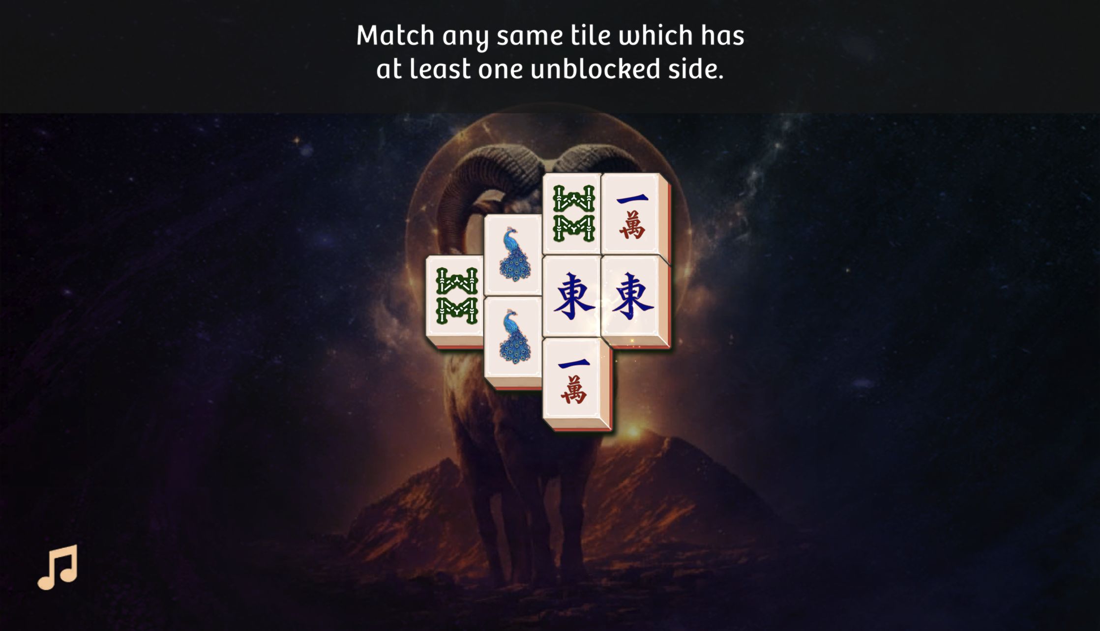 Mahjong Solitaire Zodiac late tutorial board with winds, peacocks, bamboo symbols, and character tiles exposed