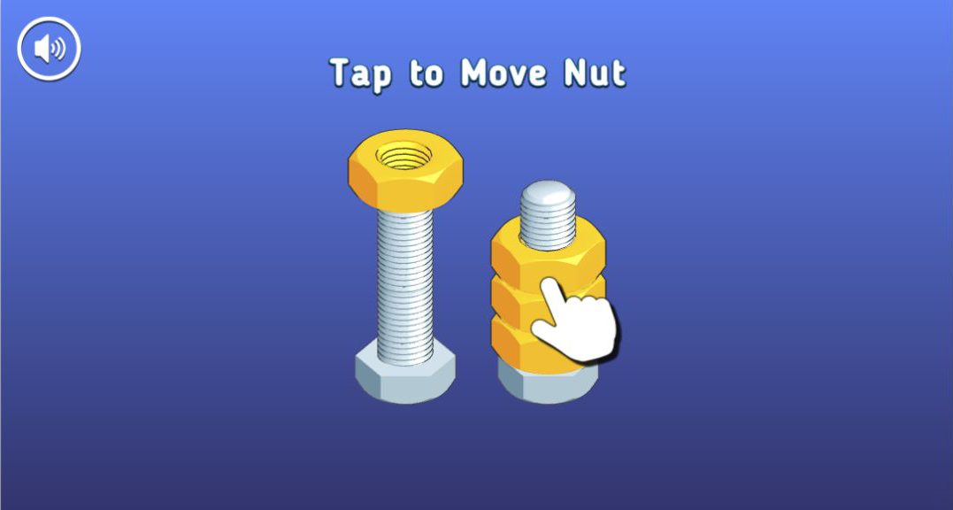 A raised yellow nut group moving toward a legal bolt while another bolt remains available as working space