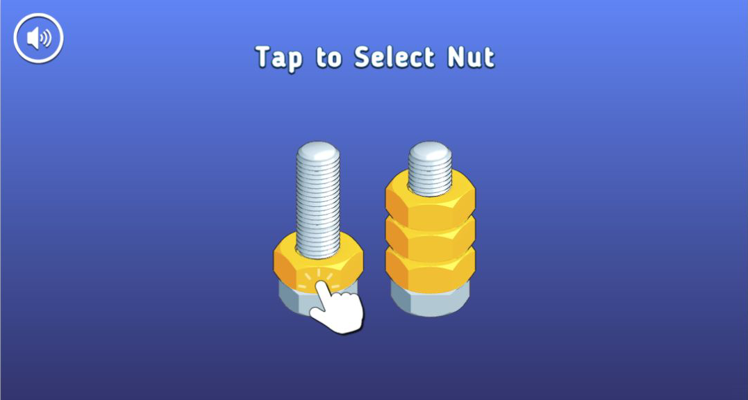 Tutorial hand pointing at a yellow nut under the instruction Tap to Select Nut
