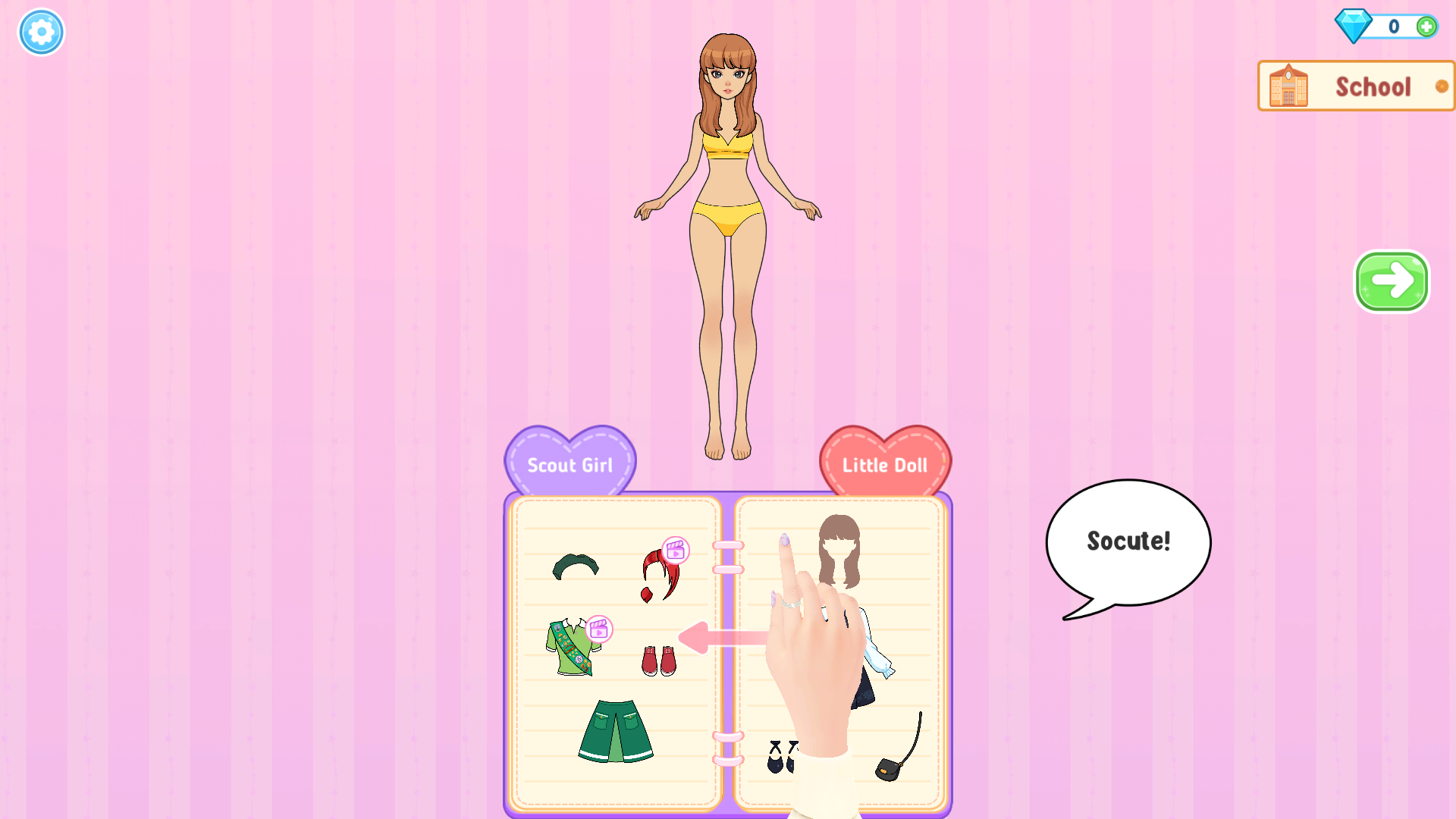 Paper doll wearing long brown hair after it was dragged from the Little Doll wardrobe page