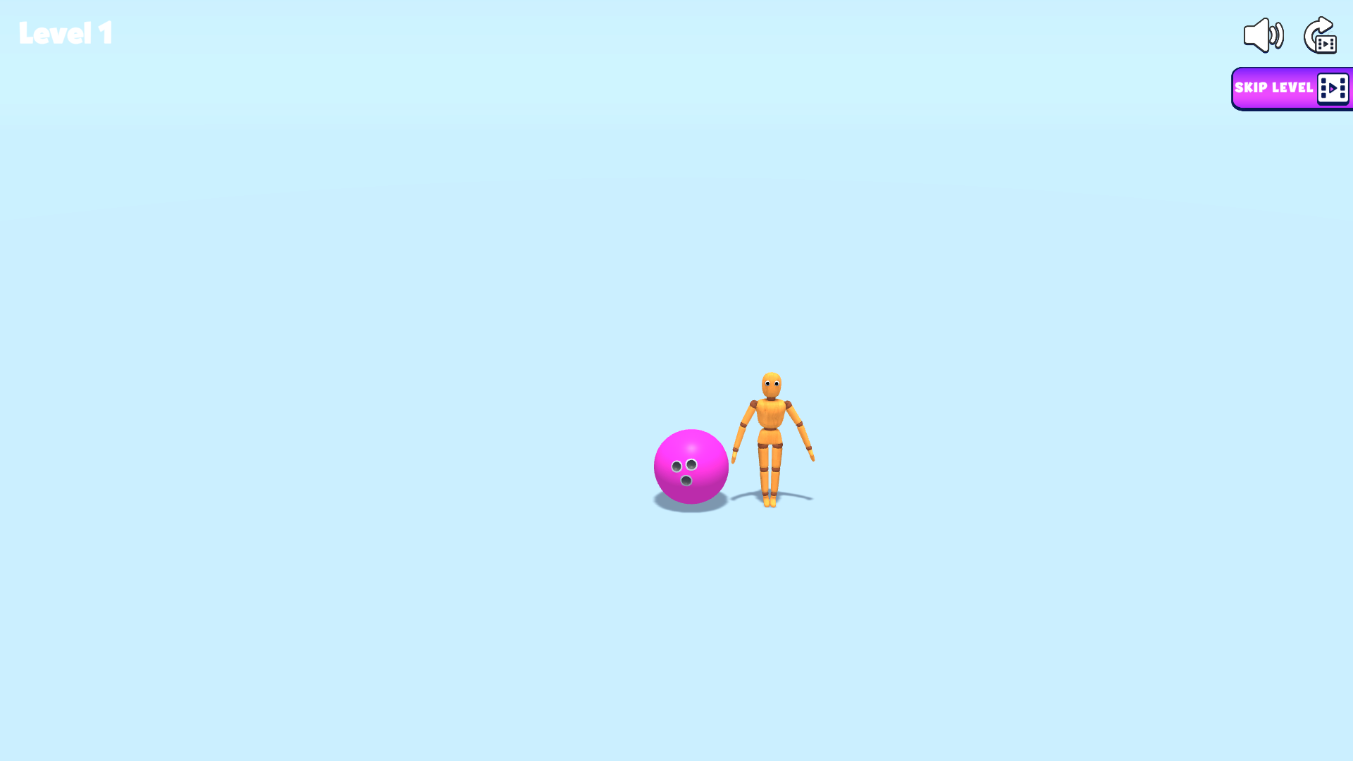 The purple ball positioned beside the standing wooden ragdoll in Level 1