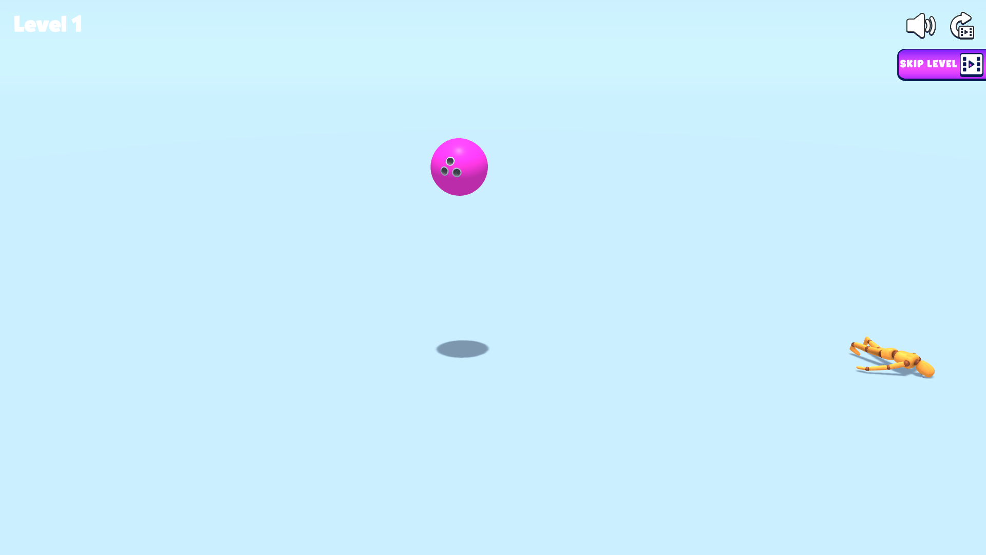 The ragdoll thrown toward the far right side of the blue Level 1 arena