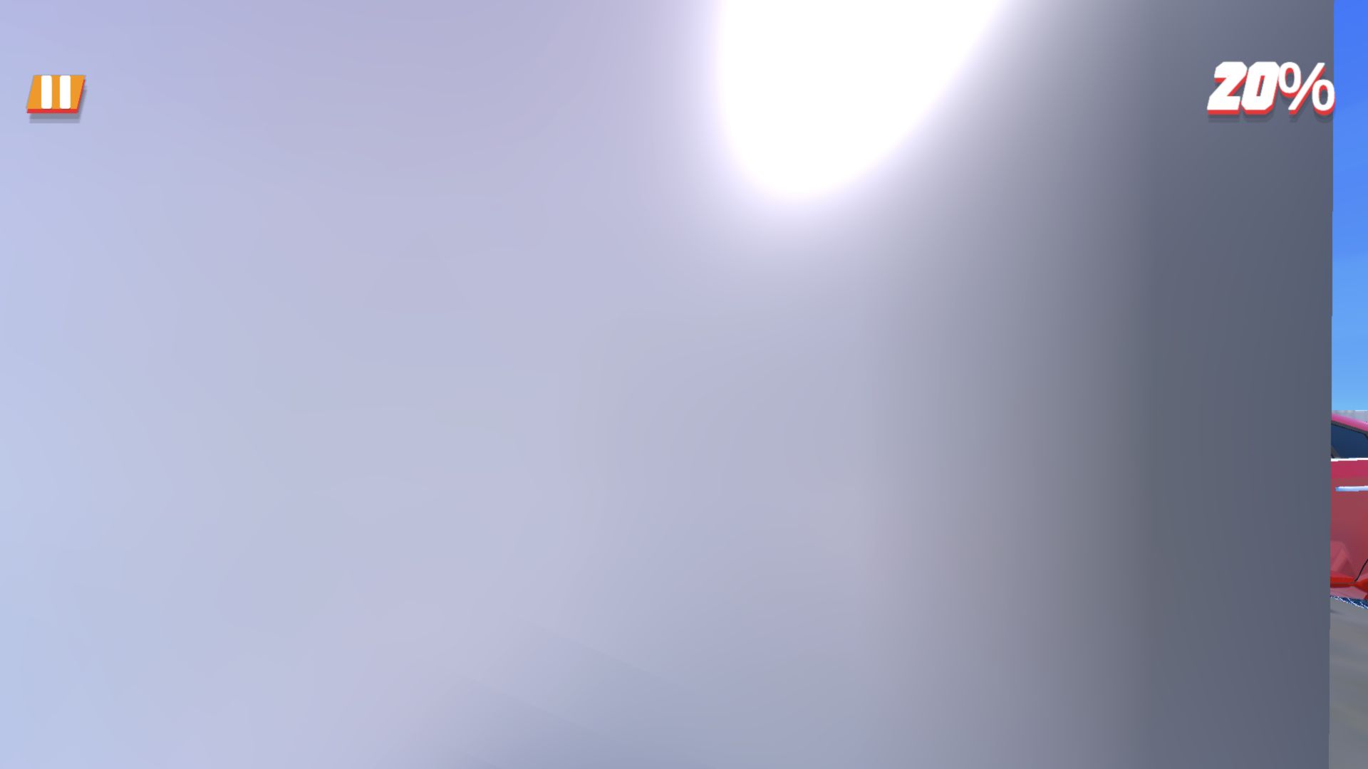 Rooftop Run camera pressed into a bright streetlight surface at twenty percent progress