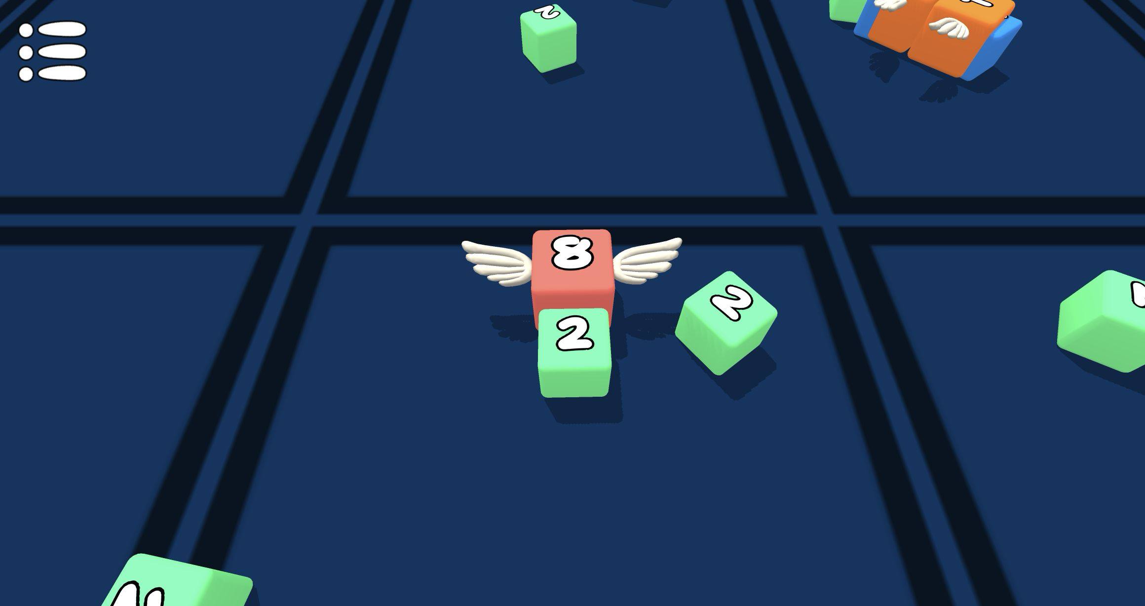 Red 8 chain near small cubes in the desktop Snake 2048 arena
