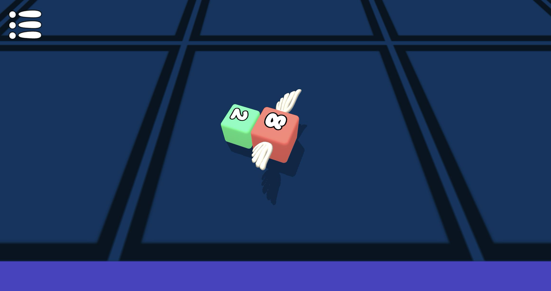 Red 8 cube with wings leading a green 2 cube on a navy arena tile