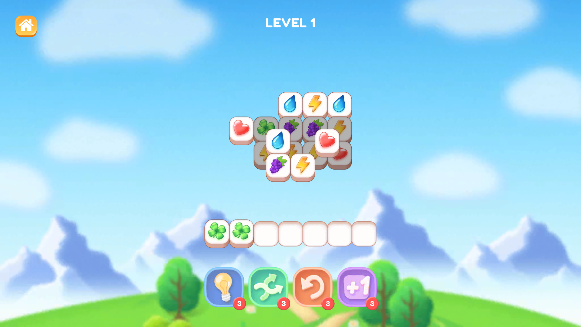 Two green clover tiles stored in the Tile Valley tray beneath a layered Level 1 stack