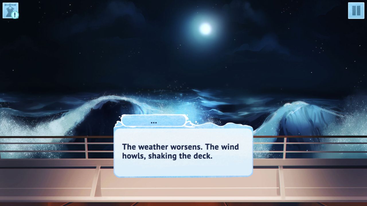 Storm narration stating that wind shakes the ship deck