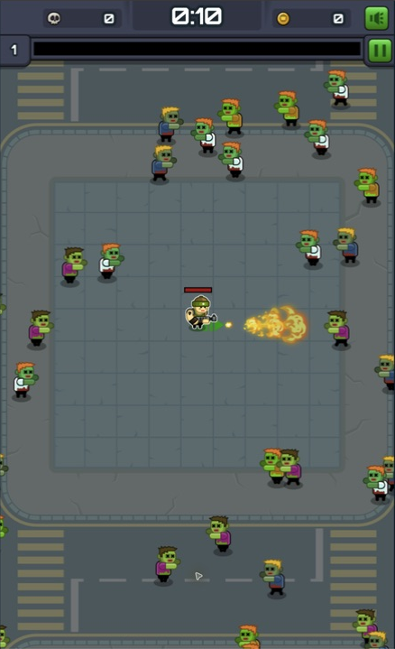 The survivor firing a flamethrower while zombies close in from every side